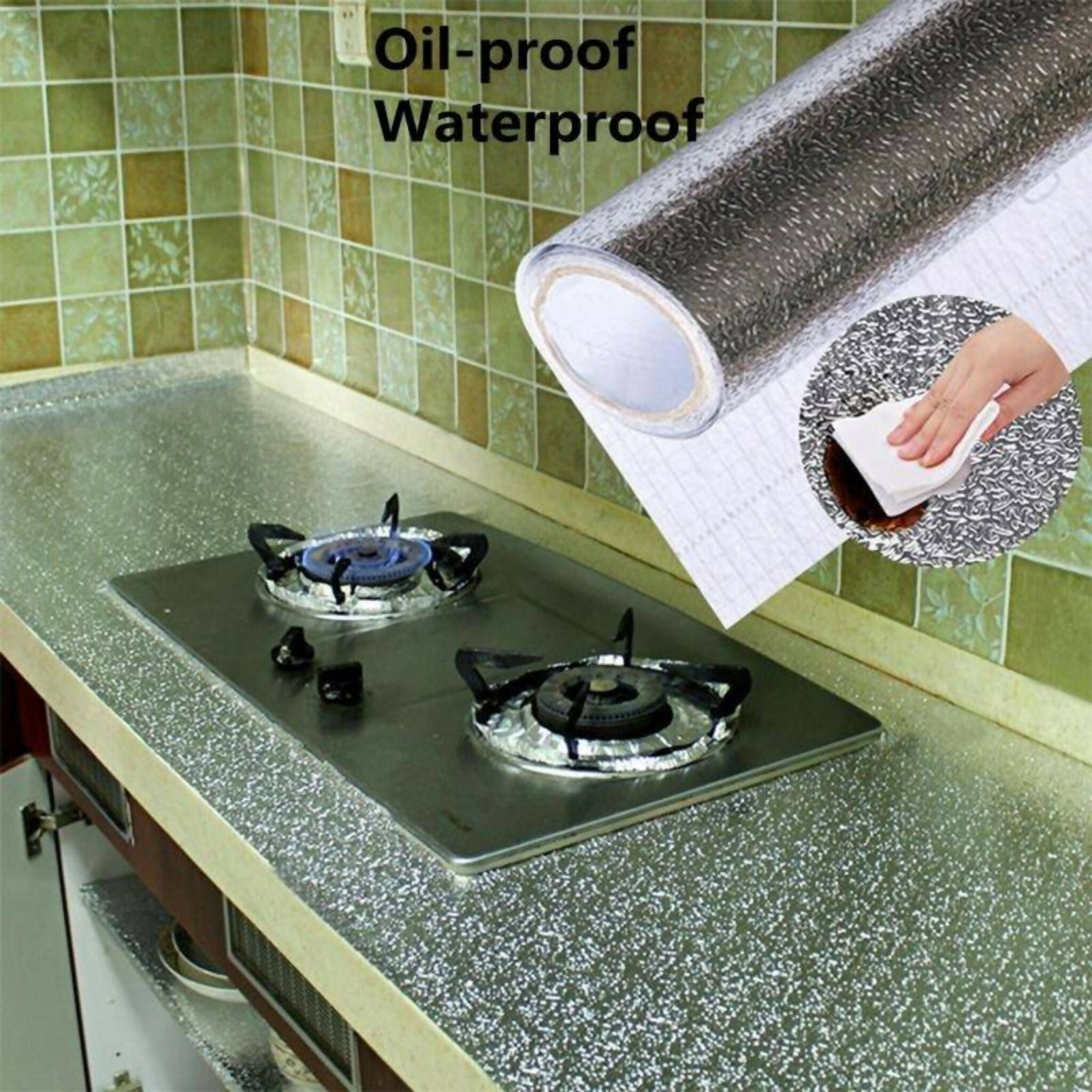Self-Adhesive Kitchen Oil-Proof Sticker Roll | Waterproof Aluminium Foil Wallpaper 45×150cm