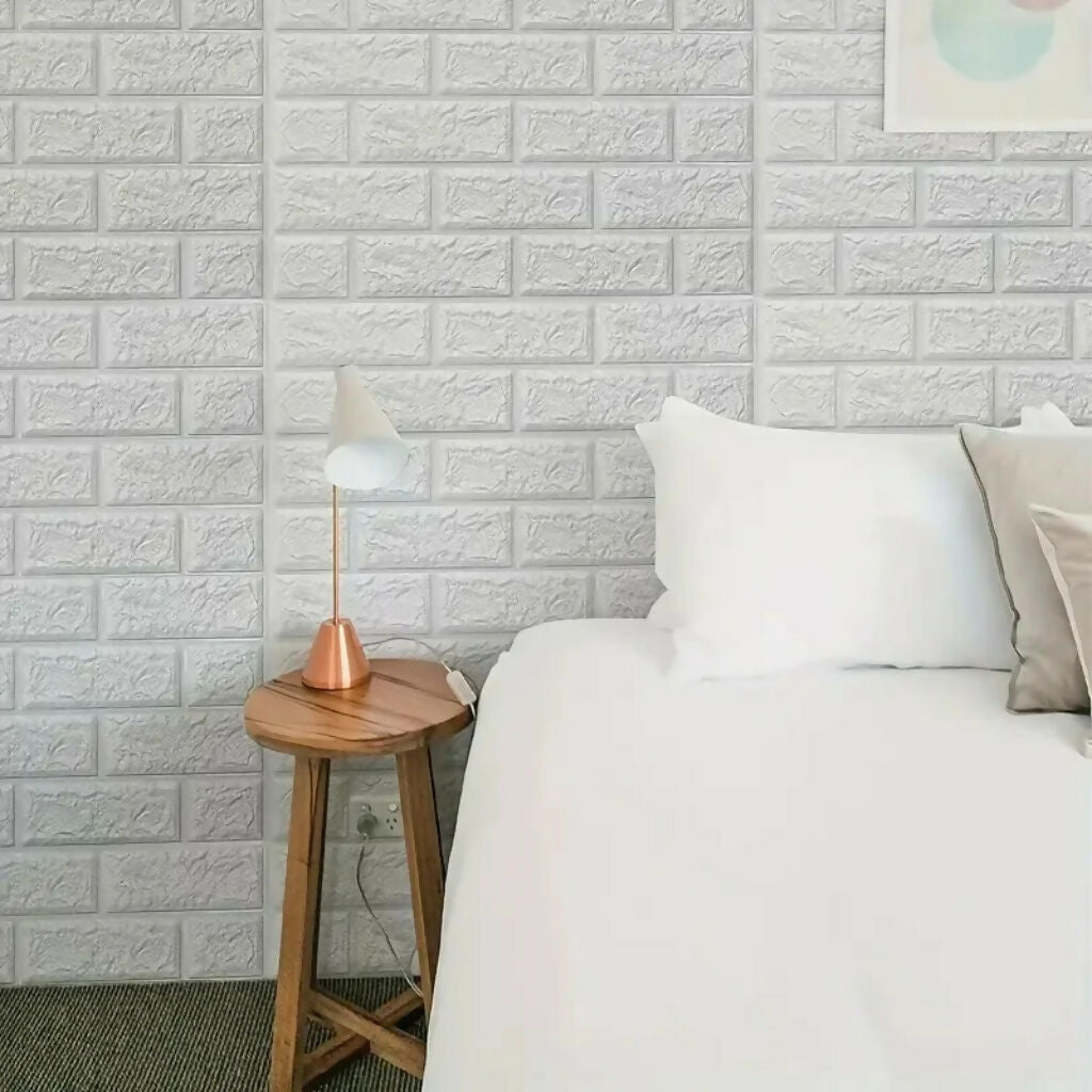 3D White Brick Wall Stickers, Self-Adhesive Foam Wall Panels