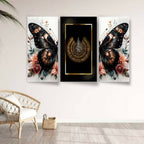 Set of 3 Ayat Ul Kursi & Butterfly Wooden Wall Art Frames | Islamic Wall Decoration & Sticky Photo Tiles