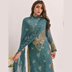 Dress Set, Embroidered Daman Border for Front & Back On Organza