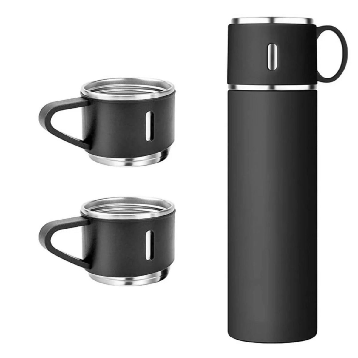 3-Cup 500ml Double-Wall Stainless Steel Vacuum Flask Set – Hot & Cold Travel Thermos