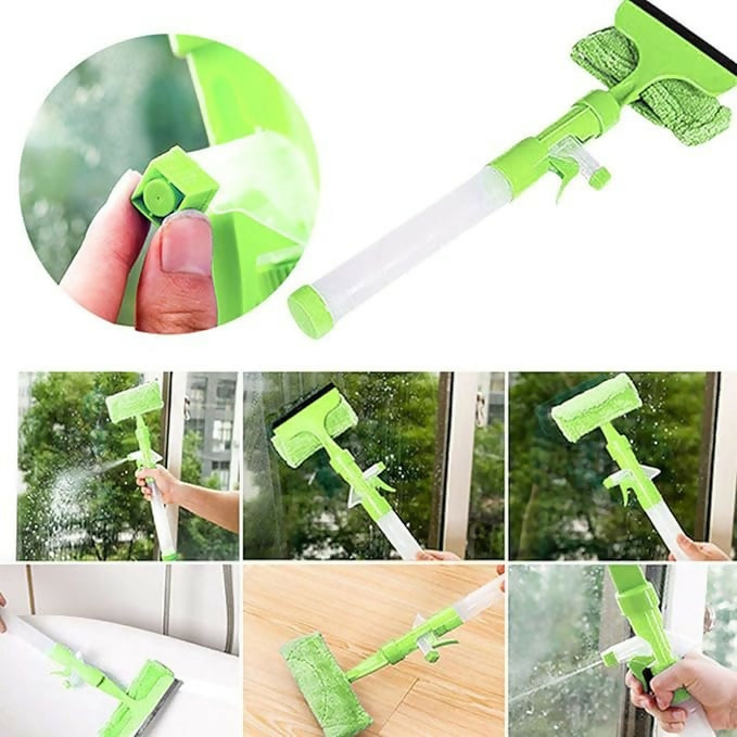 3 in 1 Fiber Wiper Sprayer Wash, Wipe and Soak | Window Squeegee Kit, Cleaning Tool with Detachable Microfiber Cloth Rubber Scraper & Sprayer, Portable Window Cleaner Combo for Car, (Random color)
