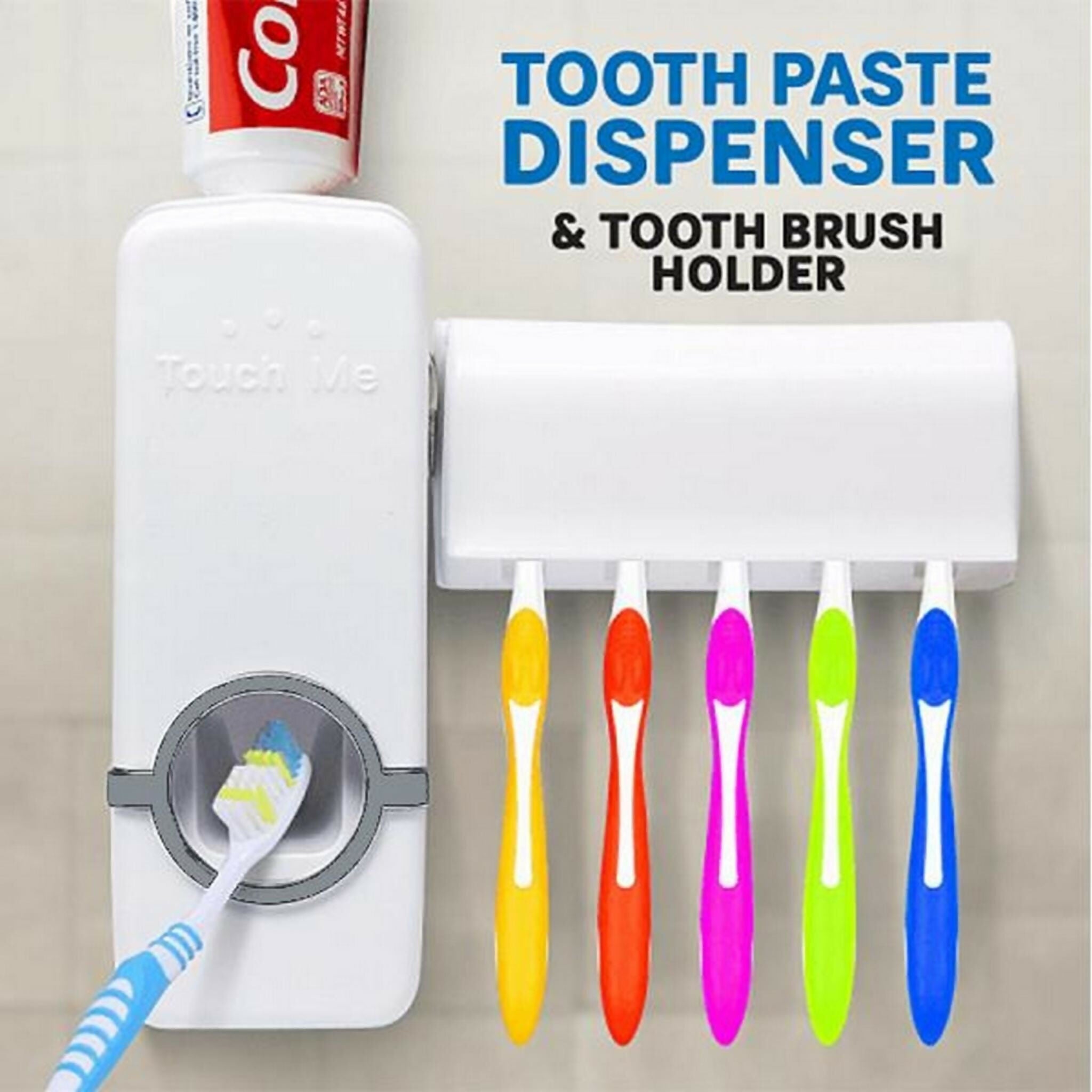 Automatic Toothpaste Dispenser With Toothbrush Holder Wall Mounted Durable Hygienic And Convenient Bathroom Accessory