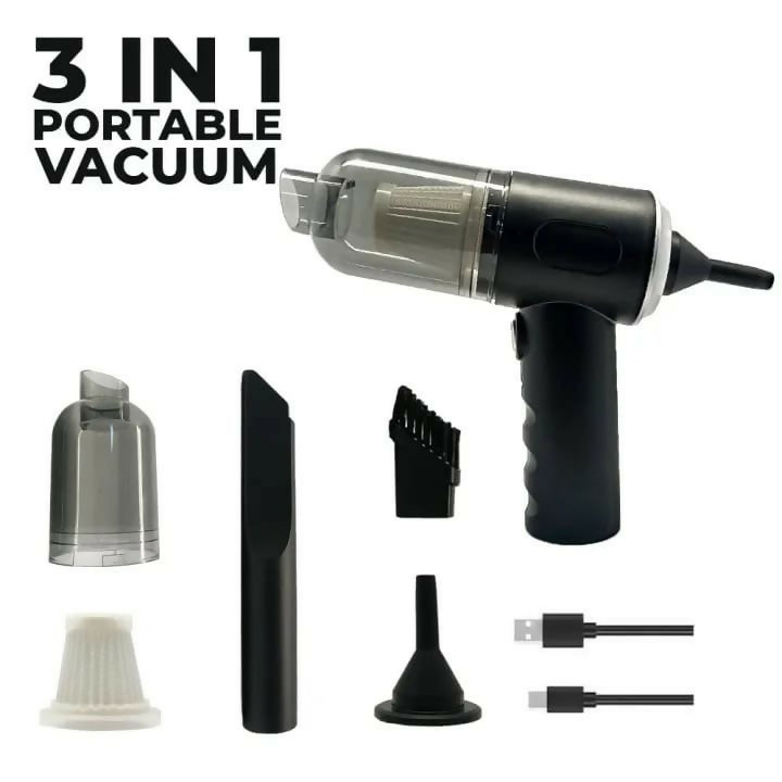 3 in 1 Portable Wireless Vacuum Cleaner – High Power Suction, Air Pump & Duster for Home, Car & Laptop
