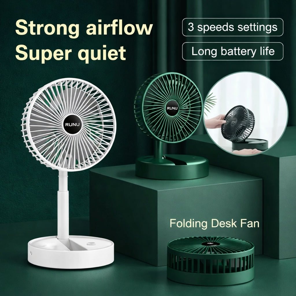 Fan, Portable USB Rechargeable Folding, Telescopic Desktop Table