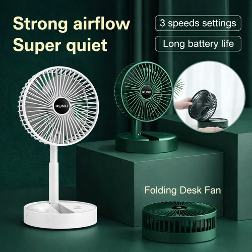 Fan, Portable USB Rechargeable Folding, Telescopic Desktop Table