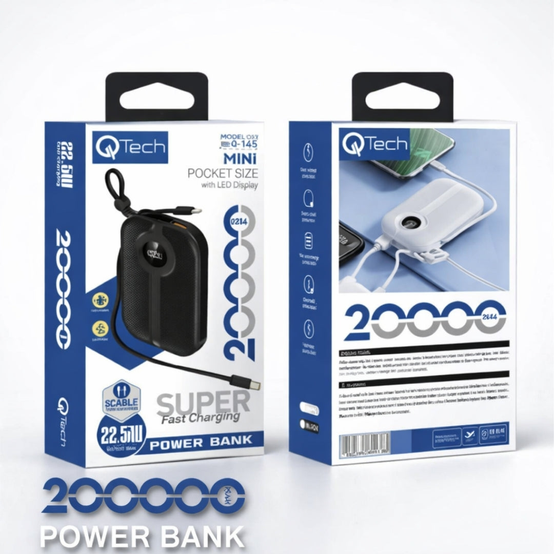Fast Charging Power Bank Qtech Pocket Size PD Charger LED Display