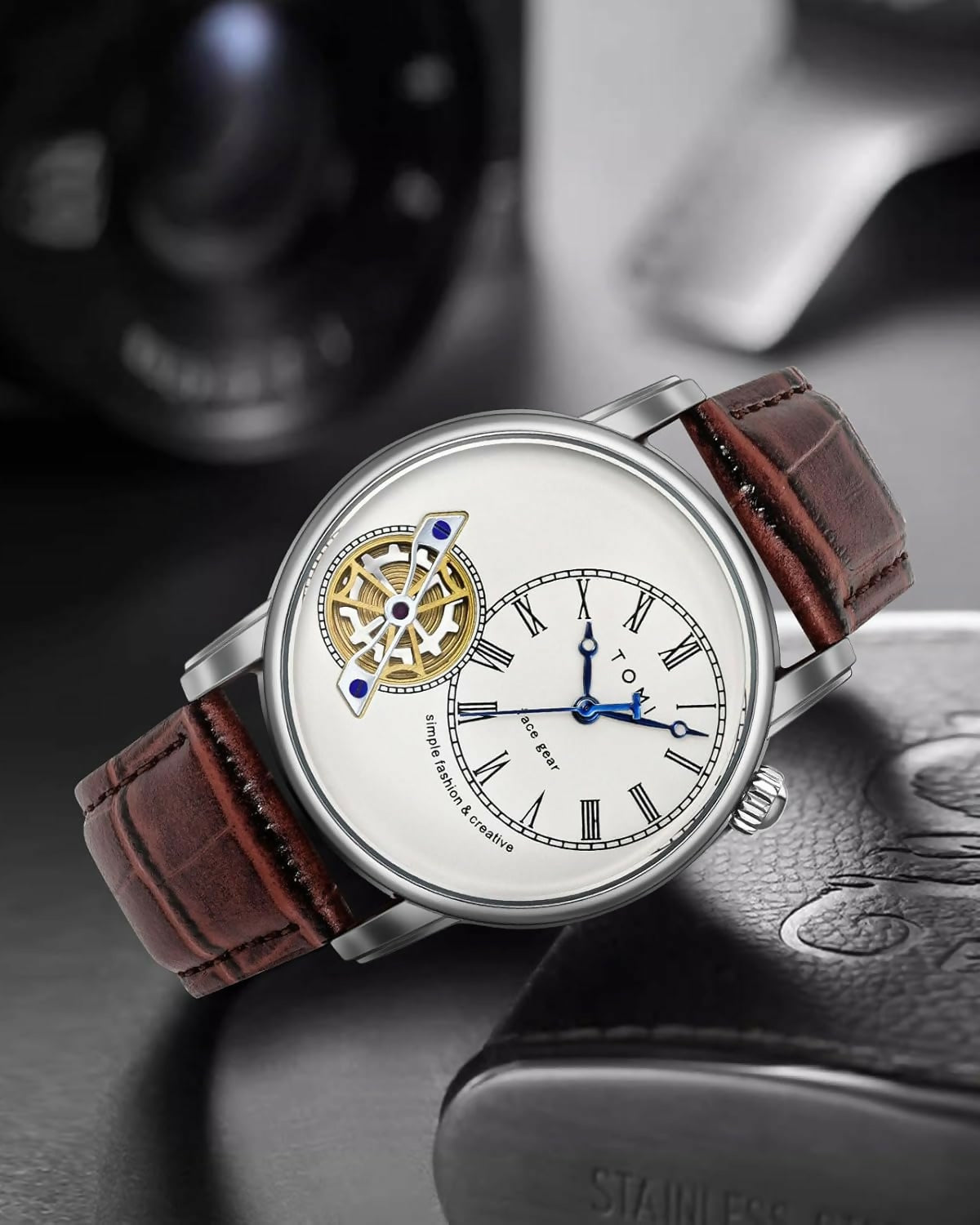 Men’s Watch Analog Leather Wrist Watch – Elegant Quartz Watch with Double Strap & 3ATM Waterproof ( Random Color )