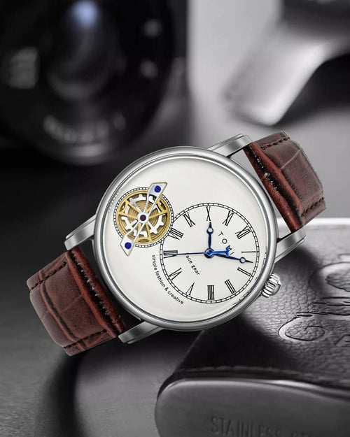 Men’s Watch Analog Leather Wrist Watch – Elegant Quartz Watch with Double Strap & 3ATM Waterproof ( Random Color )