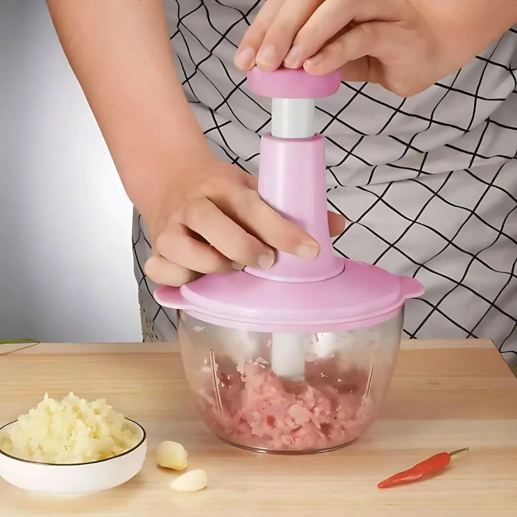 Manual Hand Push Chopper, Unbreakable Body with 2.4L Capacity, for Vegetables & Meat