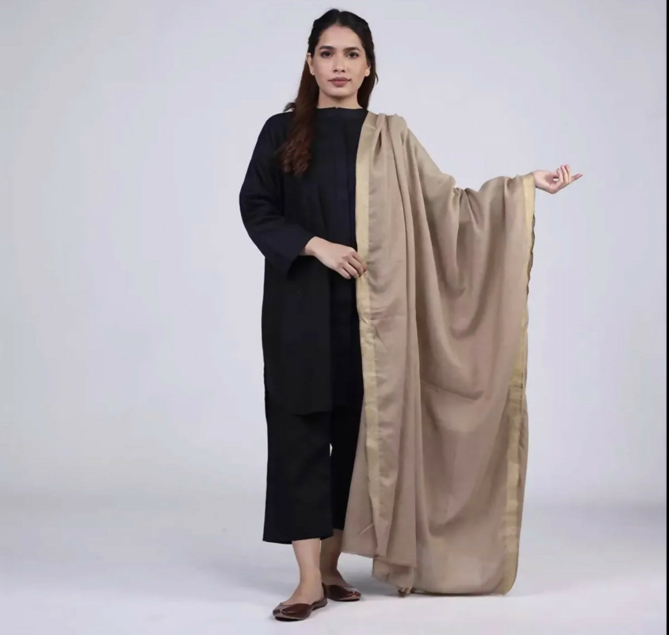 Pashmina Shawl Golden Zari Border For Women