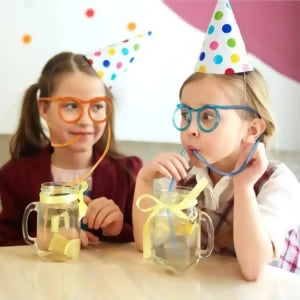 Funny Silly Straw Glasses for Kids and Adults – Creative Flexible Drinking Straw Eyeglasses Fun Party Accessory (Random Color)