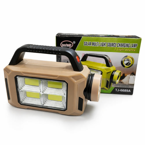 Flashlight, Rechargeable LED, with Solar Panel Power Bank Multi Light