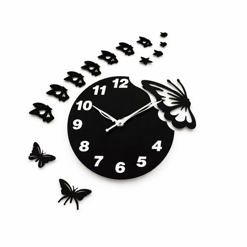 Flying Butterflies Self Adhesive Wall Clock, for Living Room and Bedroom