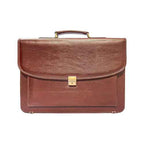 Dark brown vegan leather executive bag with top handle and gold-tone lock