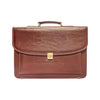 Dark brown vegan leather executive bag with top handle and gold-tone lock