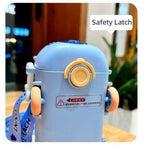 School Bus Design Kids Water Bottle With Strap– 600ml ABS Plastic Leak-Proof Bottle Small Square Drinking Cup – Fun & Durable Water Bottle for Children (Random Color)