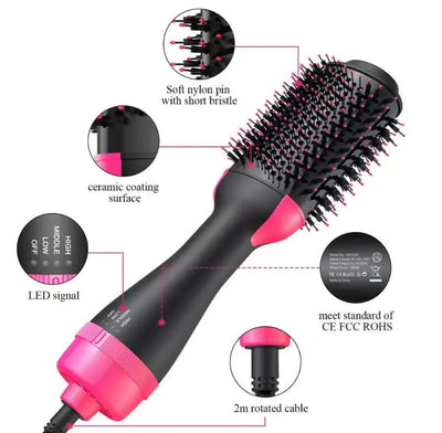 One Step Hot Air Brush 4 In 1 Hair Dryer, Straightener, Curler And Volumizer - Professional Styling Tool For Smooth Shiny Hair At Home
