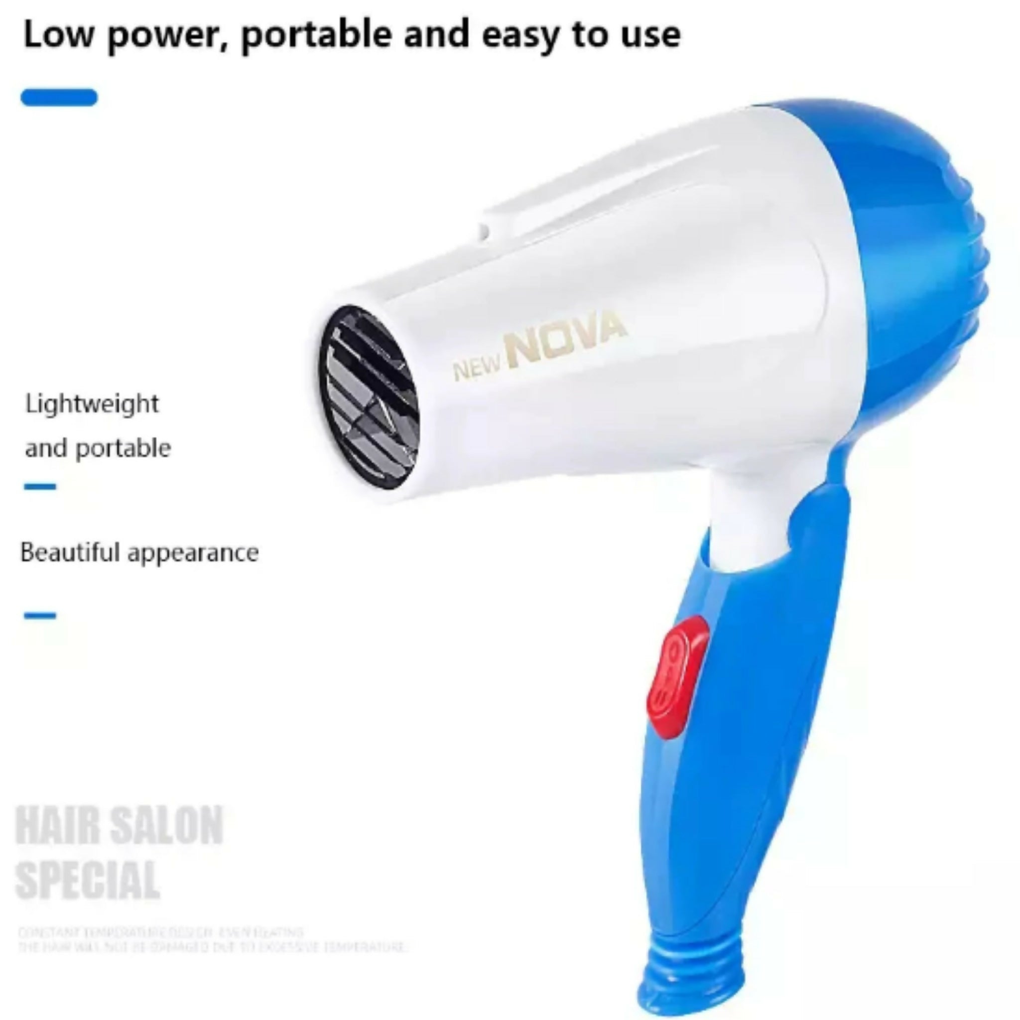 Nova Professional Mini Foldable Hair Dryer – Compact Travel Hair Dryer with Folding Handle