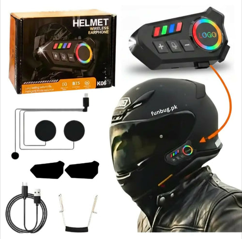 K06A Motorcycle Helmet Bluetooth Headset – BT 6.0 Wireless Earphone with CVC Intelligent Noise Reduction, IP67 Waterproof, 800mAh Battery & Type-C Fast Charging