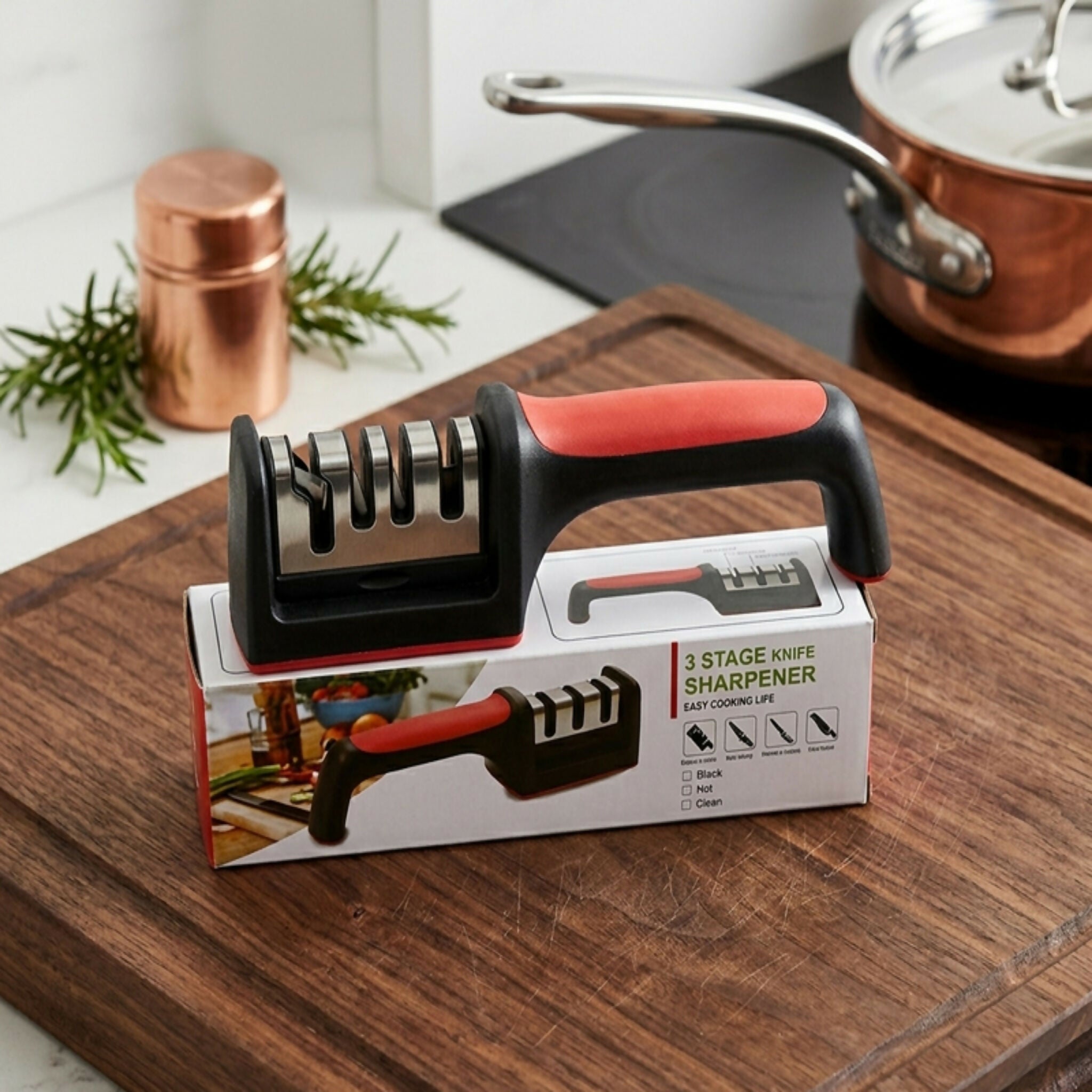 Professional 3-Stage Kitchen Knife Sharpener – Manual Sharpener for Steel & Ceramic Knives