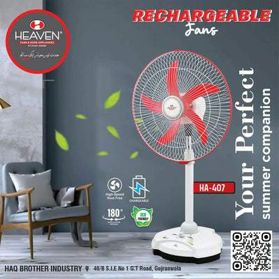 Rechargeable AC/DC Pedestal Fan, with Adjustable Height & Built-in Battery