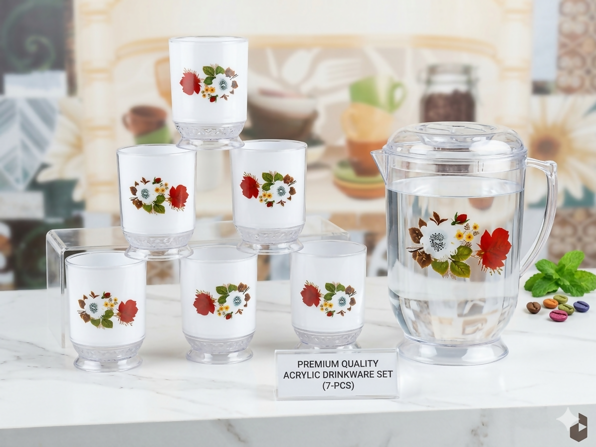 Water set Al Haram 7 piece 1 jug 6 matching glass kitchen accessories