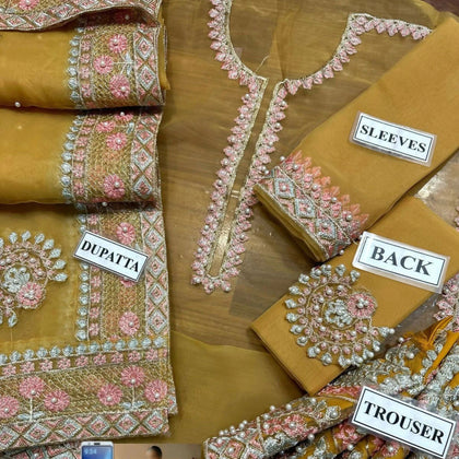 Unstitch Replica, Organza Suit & Malai Trouser, Embroidered Details On Demand