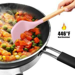 Kitchen Non toxic Spatula Set with Turner Tongs,Spoon,Brush,Whisk-Wooden Handle – Random Color