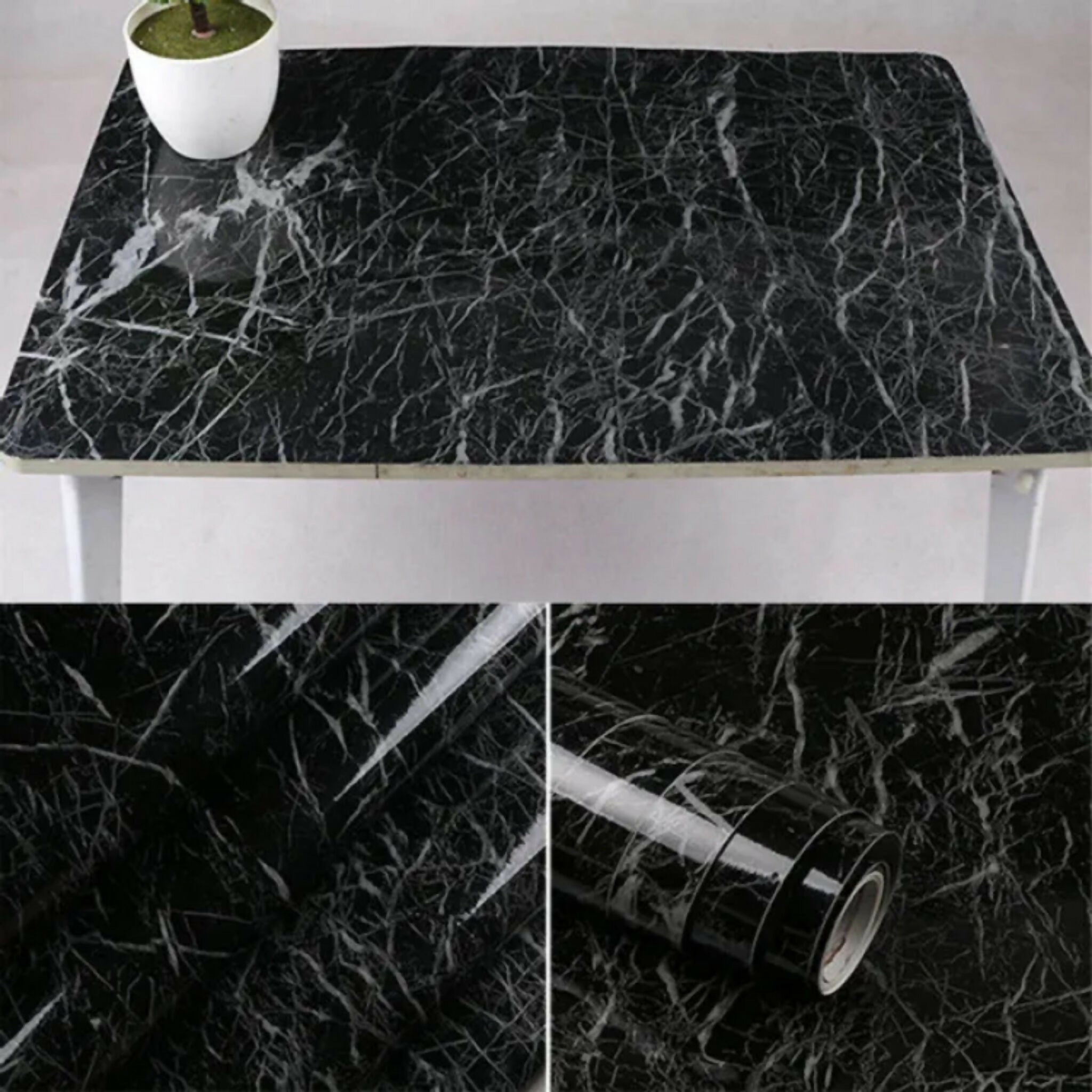 Self Adhesive Marble Sheet Sticker 60×200cm | Black Kitchen Wallpaper | Anti-Oil & Heat Resistant