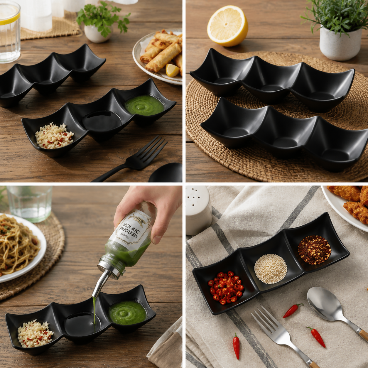 3 Grid Japanese Dip Sauce Tray Plastic Sauce Dish Multi Section Condiment Tray for Dips Snacks and Sushi (Random Color)