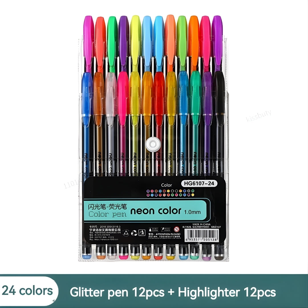 Gel Pen and Highlighter, Smooth Writing Pens for School - Set 12 Colors