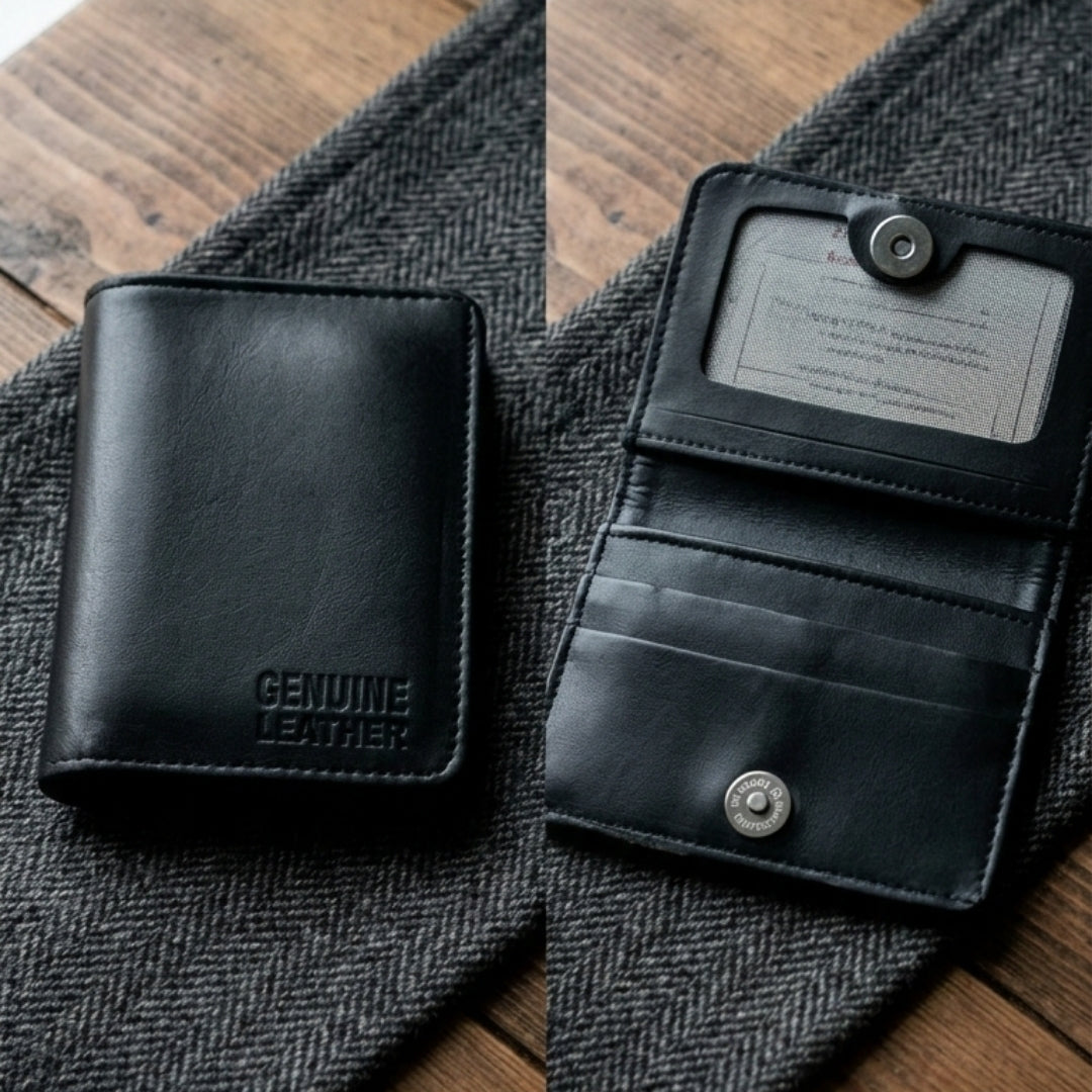 Genuine Leather Button Wallet for Men