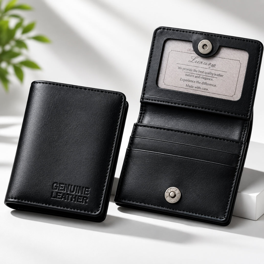 Genuine Leather Button Wallet