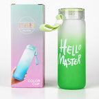 Glass Water Bottle BPA Free Travel Bottle Hello Master Design - 400ml