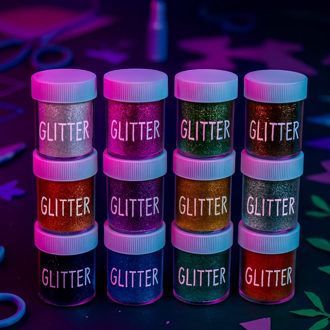 Glitter Powder Bottle, Assorted Craft Glitter for DIY Nail Art and Decoration - Set Pack of 12