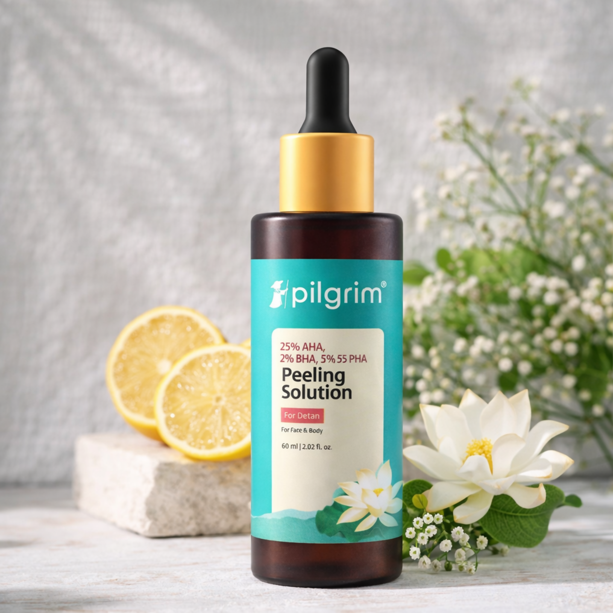 Pilgrim 25% AHA, 2% BHA, 5% PHA Peeling Solution For Detan Exfoliating Serum – 60ml