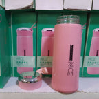 BPA Free Glass Water Bottle | 400ml Portable Tumbler | With Protective Plastic Shell | For School, Gym, Home & Office (Random colour)
