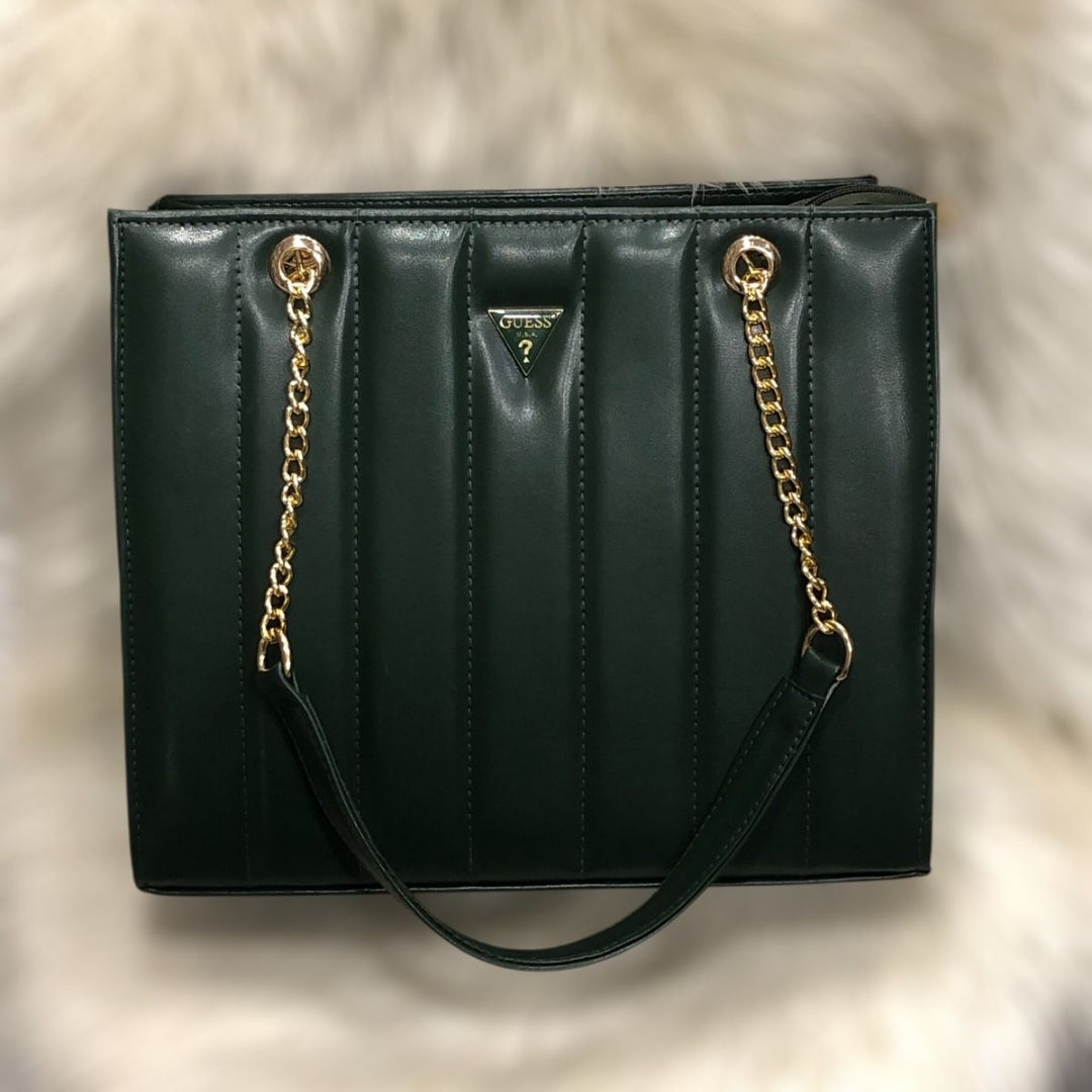 Guess Designer Handbag with Chain Strap Beige