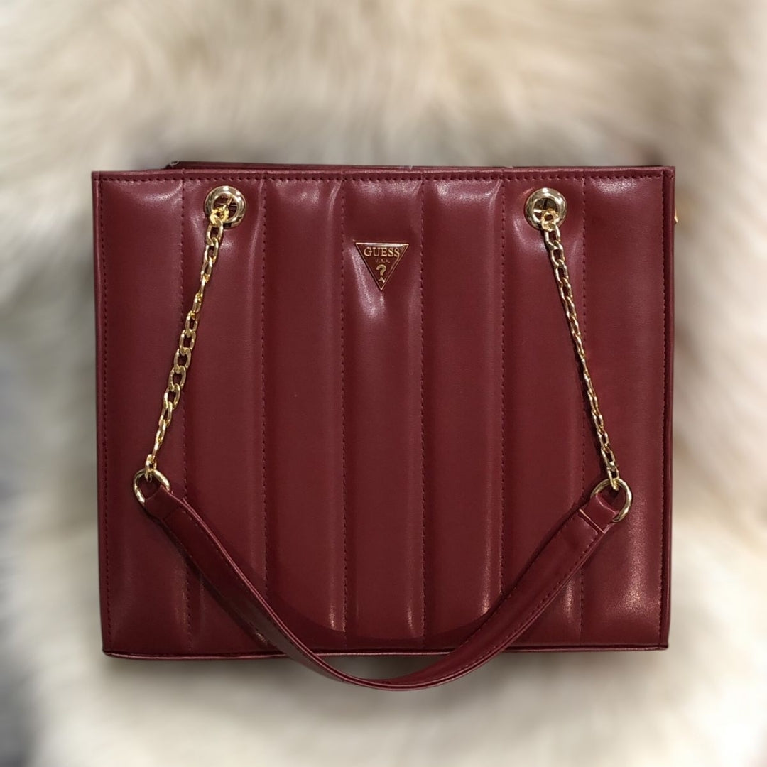 Guess Designer Handbag with Chain Strap Beige
