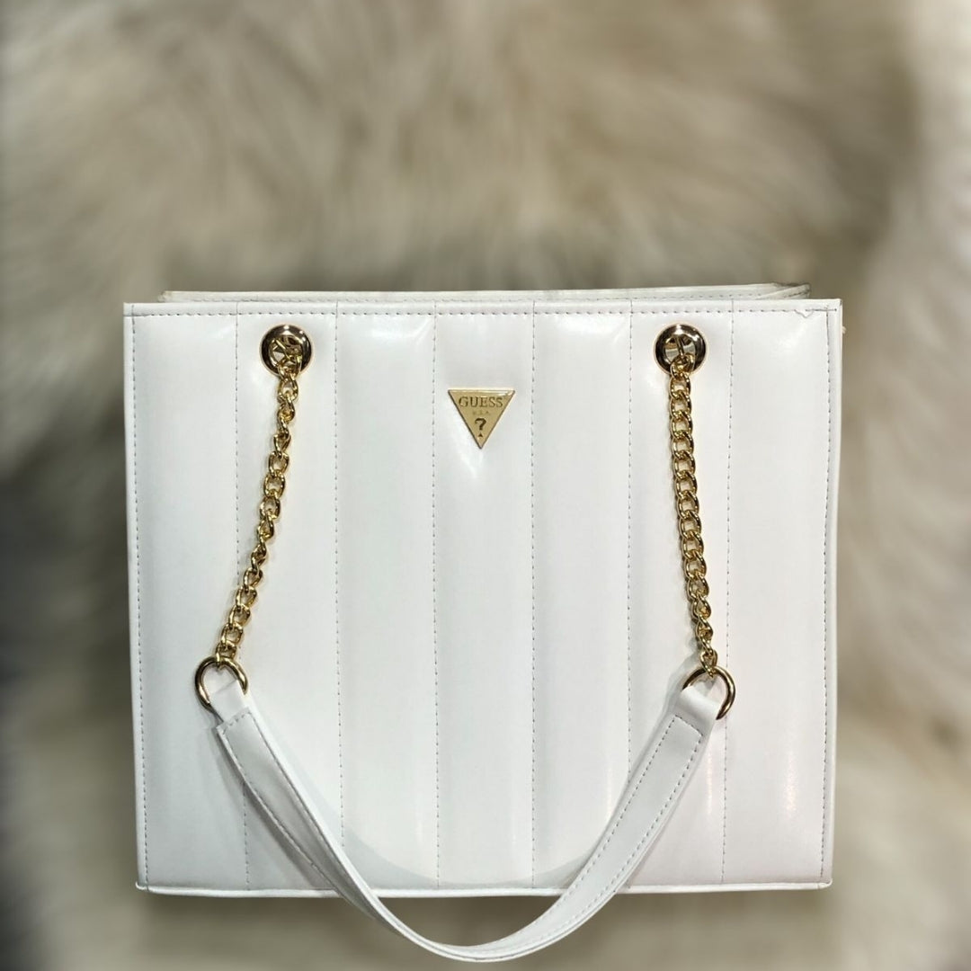 Guess Designer Handbag with Chain Strap Beige