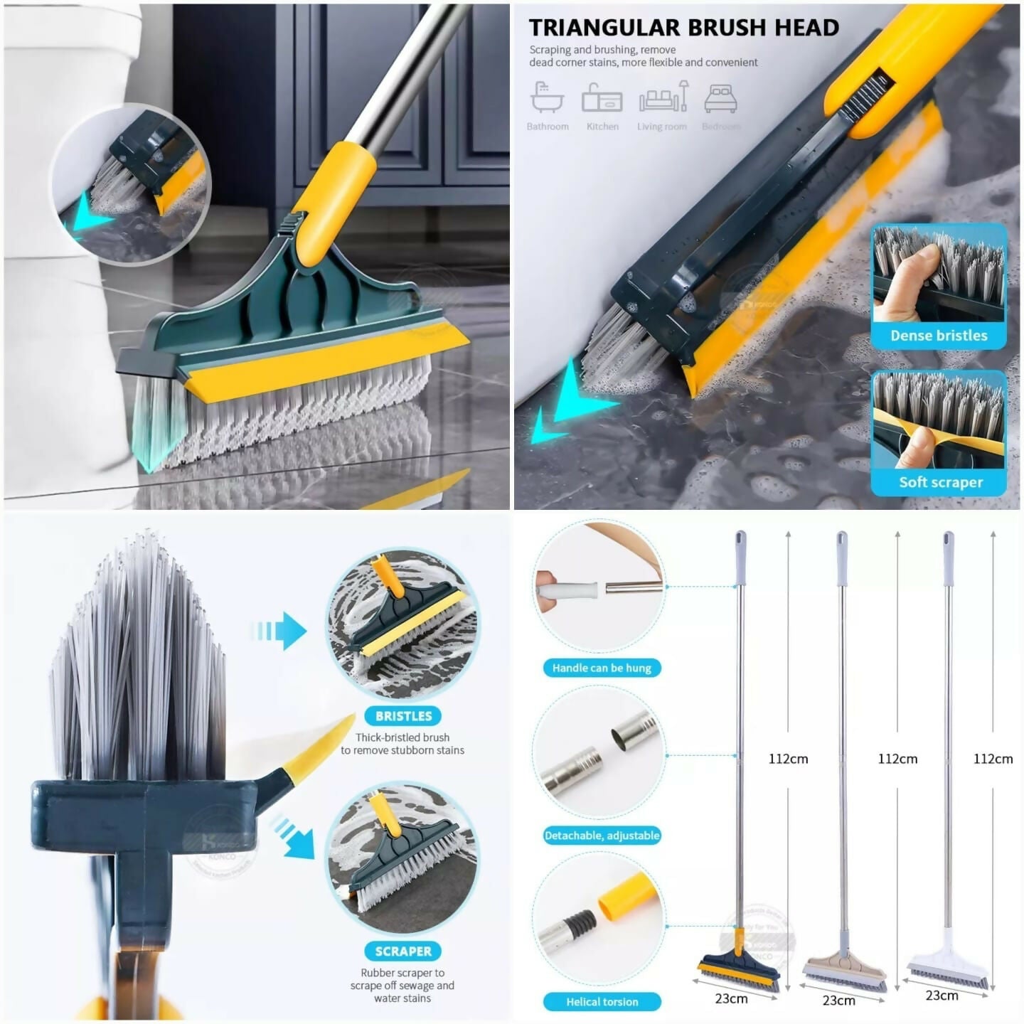 2 in 1 Floor Cleaning Brush|Bathroom Tile Windows Floor Cleaning Brush with 120° Rotatable Head