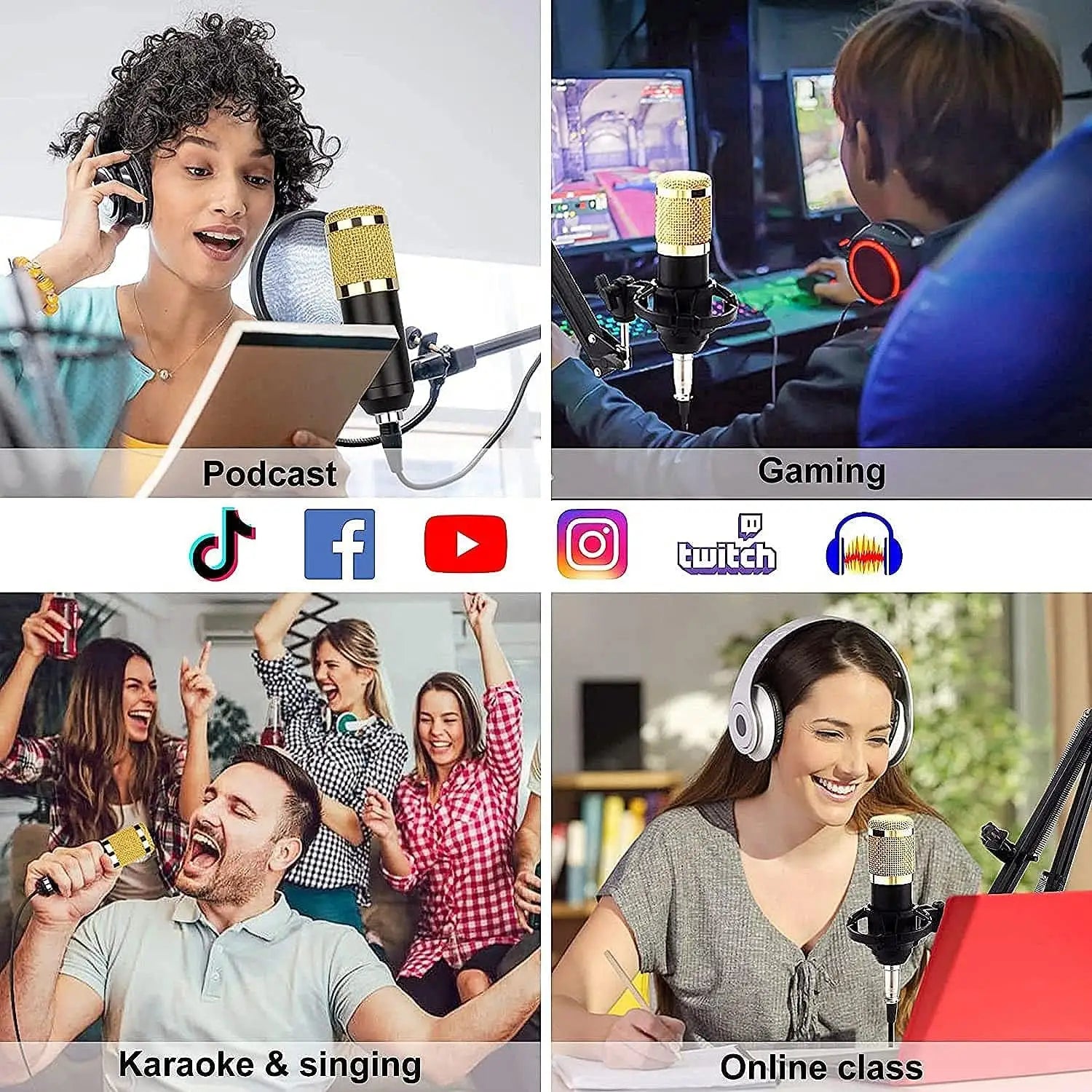 Podcast Microphone Set with Live Sound Card for Streaming and Karaoke