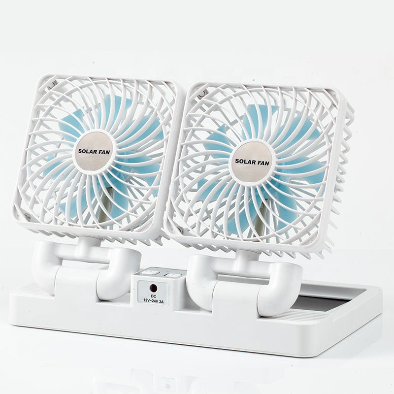 Solar Fan, Double Head Portable Desktop Air Conditioning, Rechargeable