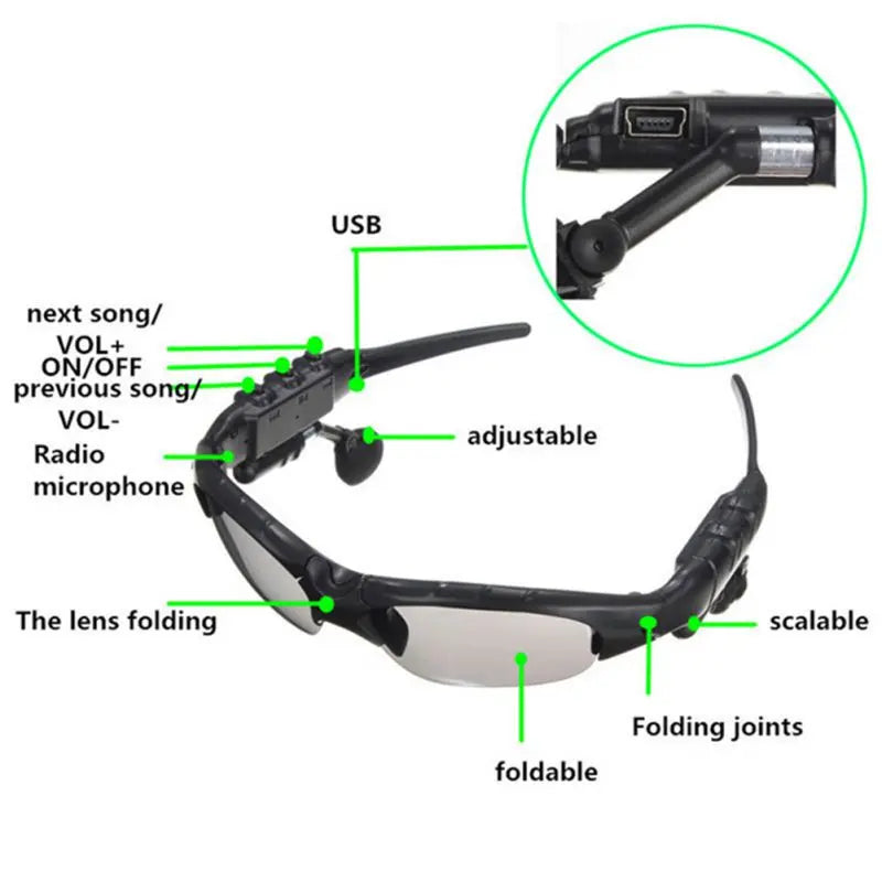 Sunglasses, Wireless Bluetooth Audio with Built in Earphones