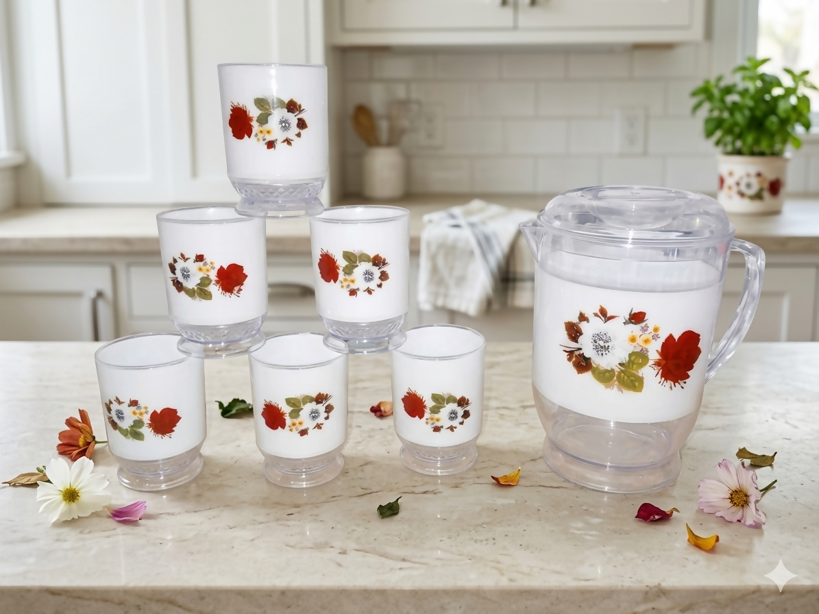 Water set Al Haram 7 piece 1 jug 6 matching glass kitchen accessories