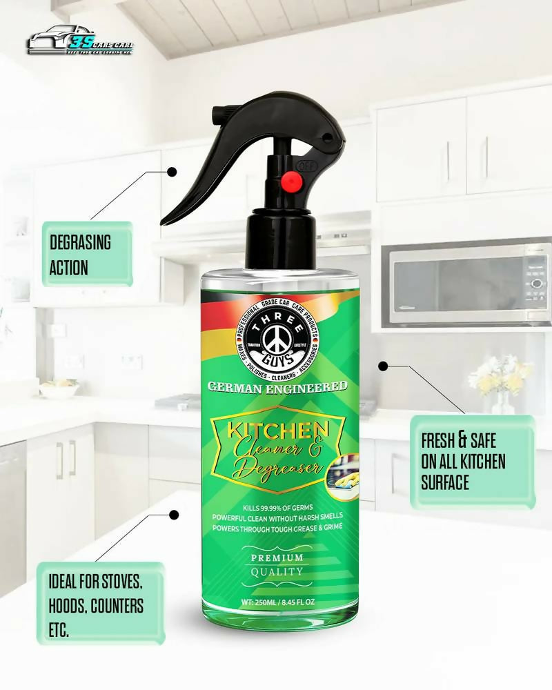 Kitchen Cleaner & Degreaser – Heavy Duty, Germ-Killing & Grease-Fighting Formula | THREE GUYS – German Engineered (250) ML