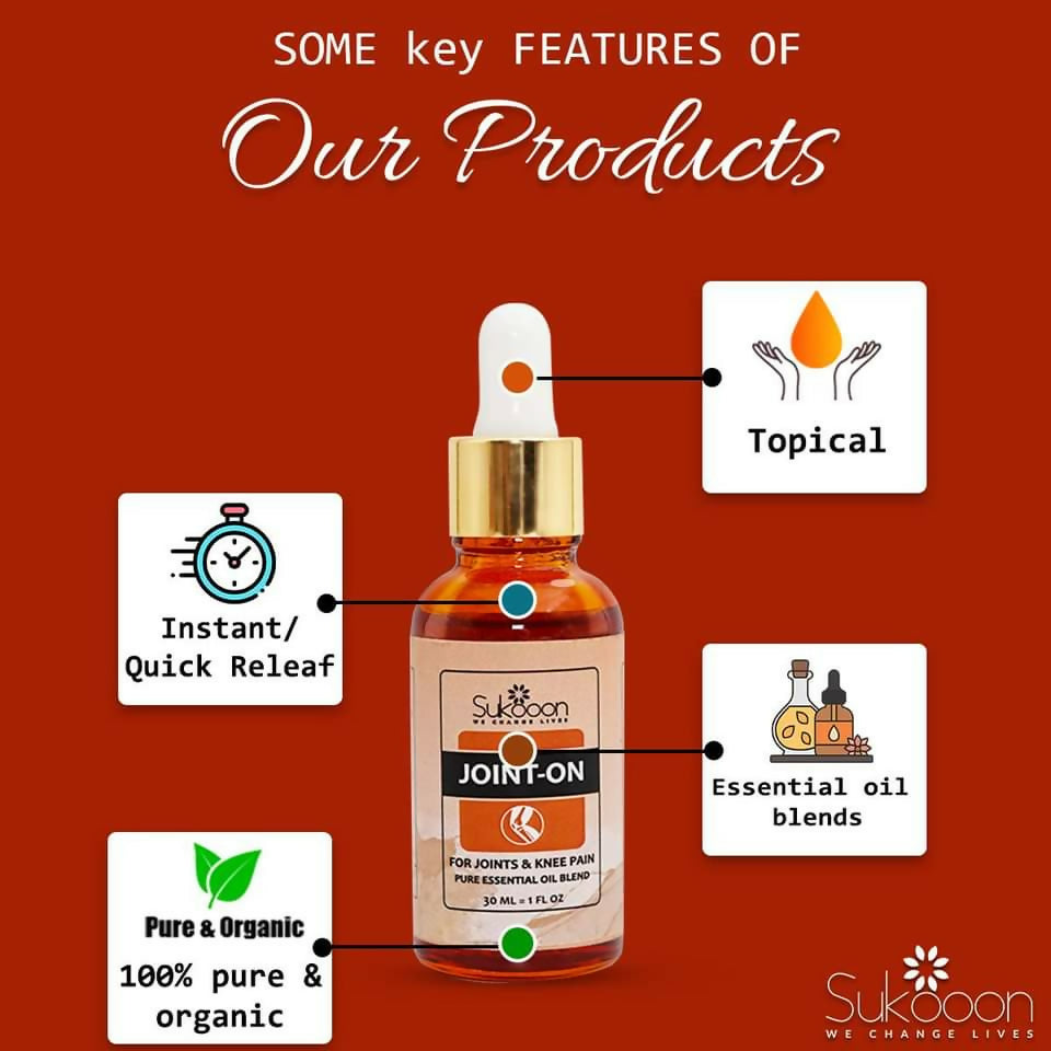 Sukoon Joint On Essential Oil Blend For Pain In Joints Back Pain Arthritis Pain Knee Pain Tennis Elbow Strains And Sprains - 30ML