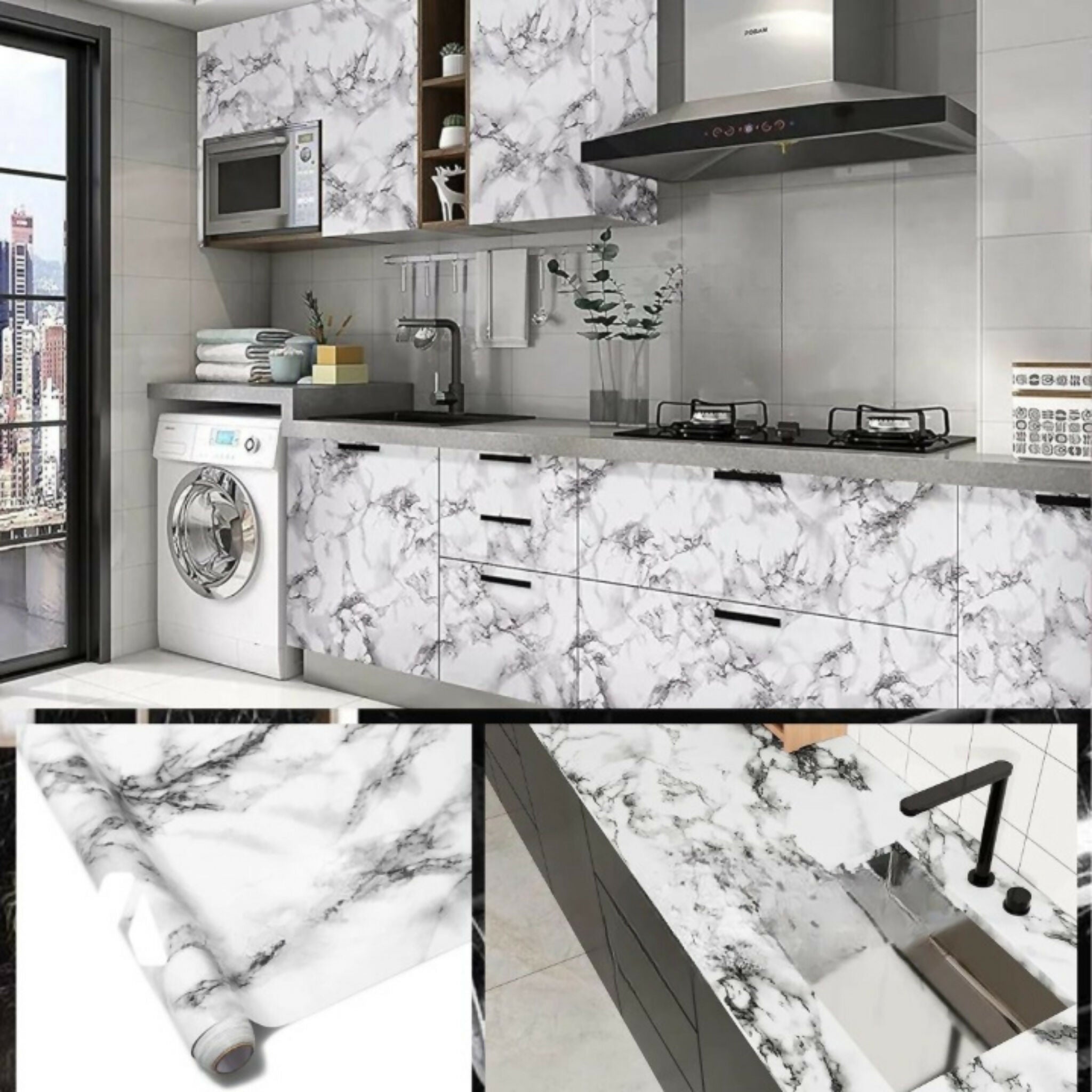 Self Adhesive Marble Sheet Sticker 60×200cm | Black Kitchen Wallpaper | Anti-Oil & Heat Resistant