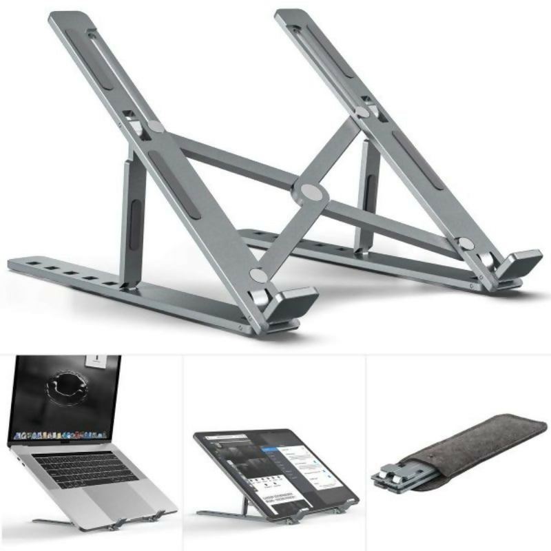 Premium Aluminum Foldable Laptop Stand | Sturdy, Adjustable, Portable | Silver & Black Smart Laptop Stand